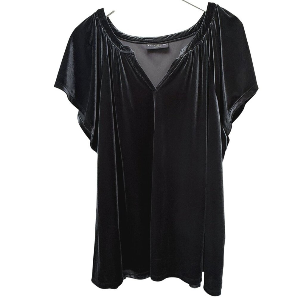 LANE BRYANT Velvet Peasant Top Womens Plus Size 22/24 Black Stretch Short Sleeve